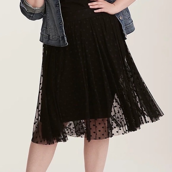 Torrid sheer mesh black retro polka dot skirt with black pencil underskirt - Picture 1 of 4